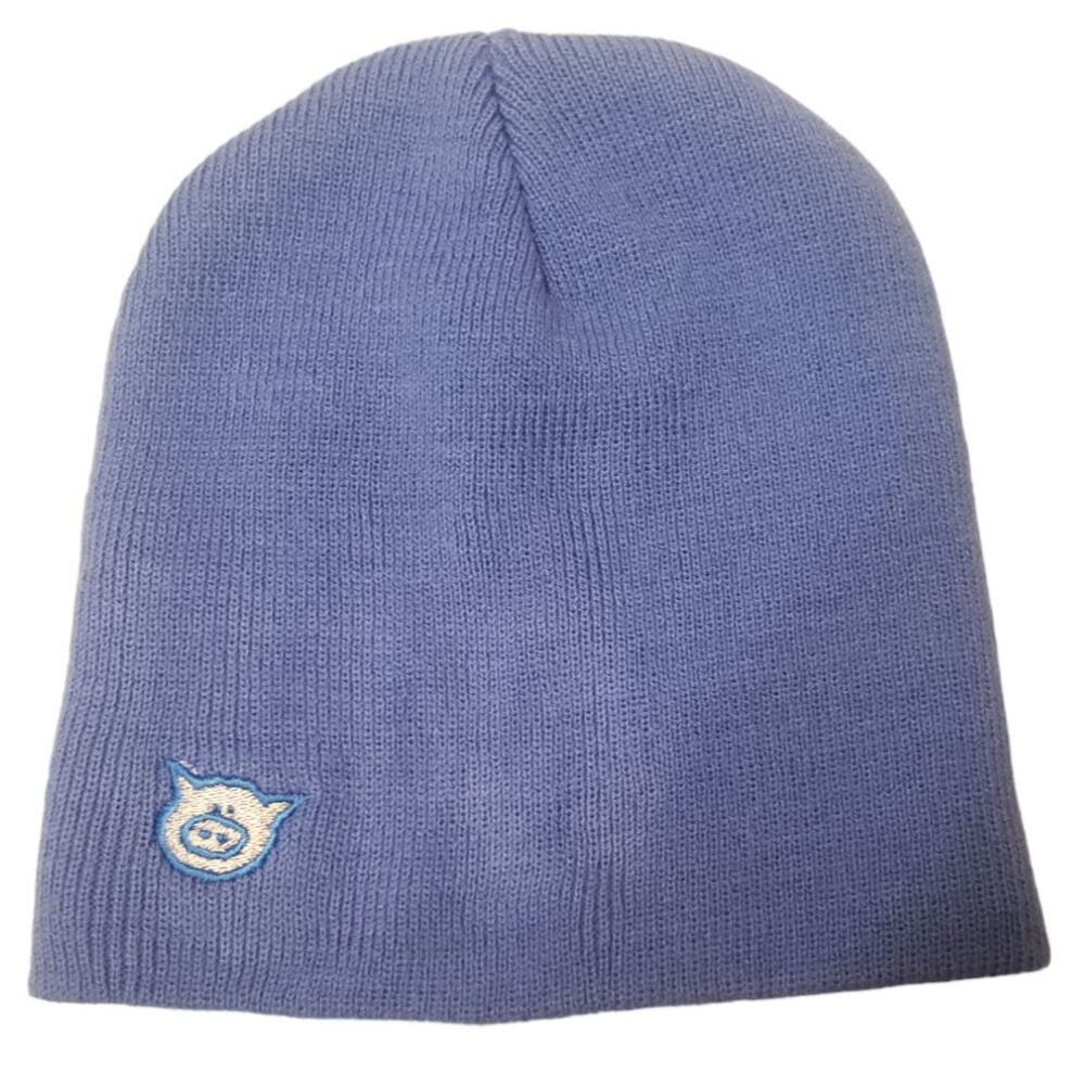 Light Blue Beanie Cap Hat with Pig Face Embroidered on it Port and Company Brand